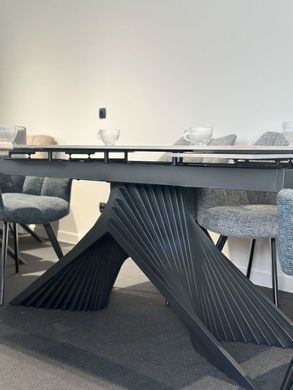Стіл розкладний ROSARIO CERAMIC Intarsio 160(220)*90 сірий мат/чорний каркас фотографія