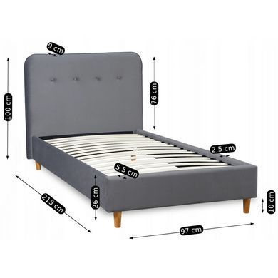 Ліжко оксамитове MEBEL ELITE DENNIS Velvet 90x200 Темно Сірий фотографія