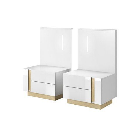 Тумби приліжкові з підсвіткою Perfect Home Арко / Arco з 4 шухлядами 2S/60 Білий глянець/дуб грандсон фотографія