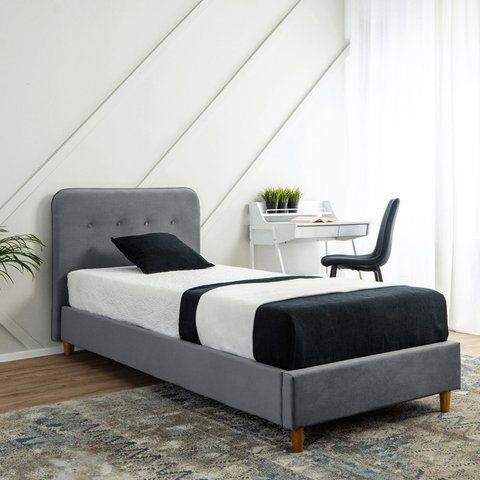 Ліжко оксамитове MEBEL ELITE DENNIS Velvet 90x200 Темно Сірий фотографія