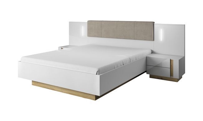 Тумби приліжкові з підсвіткою Perfect Home Арко / Arco з 4 шухлядами 2S/60 Білий глянець/дуб грандсон фотографія