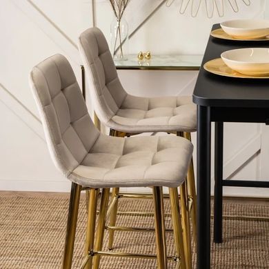 Барный стул бархатный MEBEL ELITE ARIEL Ecru Velvet Бежевый / Золотой фотография