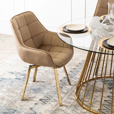 Стілець оксамитовий поворотний MEBEL ELITE MIA Velvet Бежевий фотографія