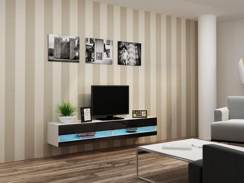 ТВ Тумба VIGO RTV Cama 180 New Білий Мат / Чорний Глянець фотографія