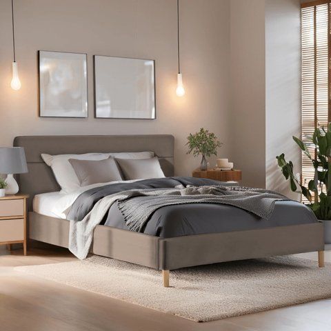 Ліжко двоспальне оксамитове MEBEL ELITE NICEAVelvet 160x200 см Беж фотографія