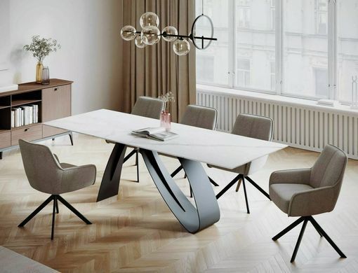 Стол Обеденный DIUNA CERAMIC Signal STATUARIO VENATO 160(240)X90 Белый Мат / Черный мат фотография