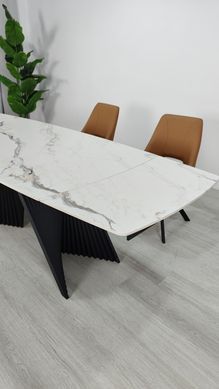 Стіл розкладний EDMUND CERAMIC Intarsio 160(240)*90 білий мат/чорний фотографія