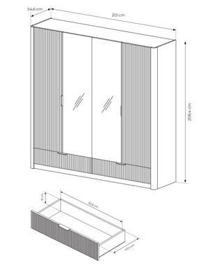 Шафа для одягу Perfect Home Ланте / Lante 4-дверна з зеркалом і чорними ручками 4D2S/213 Біж фотография
