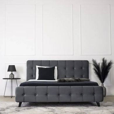 Ліжко двоспальне оксамитове MEBEL ELITE LINO Velvet 160x200 см Сірий фотографія