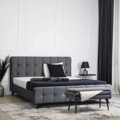 Ліжко двоспальне оксамитове MEBEL ELITE LINO Velvet 160x200 см Сірий фотографія