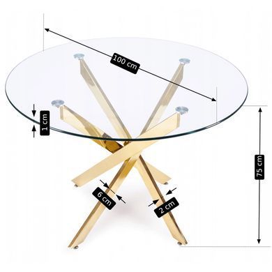 Стол MEBEL ELITE SALLO 100х100 см Прозрачный/Золото фотография