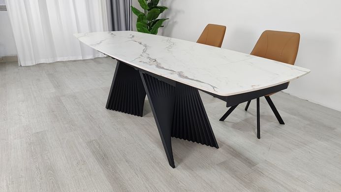 Стіл розкладний EDMUND CERAMIC Intarsio 160(240)*90 білий мат/чорний фотографія