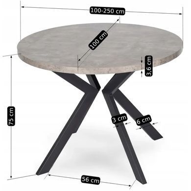Стіл розкладний круглий MEBEL ELITE LUKAS 100-250х100 см Бетон фотографія