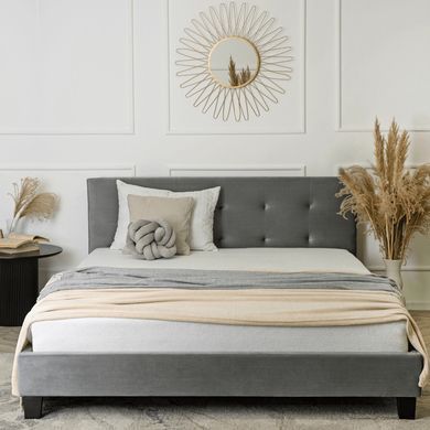 Ліжко оксамитове MEBEL ELITE BUENO Velvet 160x200 см Сірий фотографія