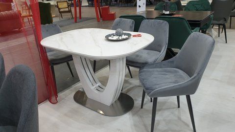 Стол раскладной TML-865-1 VETRO 120x80 Белый Мрамор фотография
