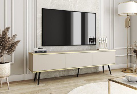Тумба під телевізор Perfect Home Оро / Oro 3-дверна з чорними ніжками RTV175 Бежевий фотографія