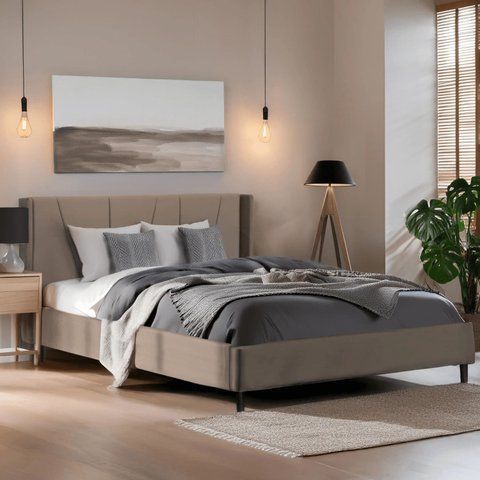 Ліжко двоспальне оксамитове 160x200 MEBEL ELITE SEWILLA Velvet Беж фотографія