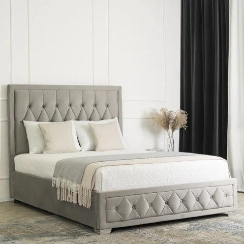 Ліжко двоспальне оксамитове MEBEL ELITE EVAN Velvet 140x200 см Сірий фотографія