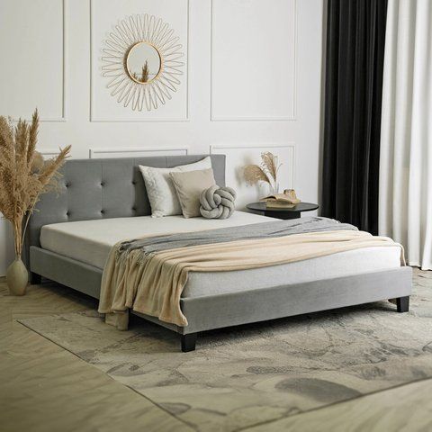 Ліжко оксамитове MEBEL ELITE BUENO Velvet 160x200 см Сірий фотографія