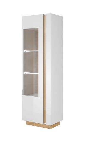 Вітрина висока Perfect Home Арко / Arco 1-дверна 1D1W/60 Білий глянець/дуб грандсон фотографія