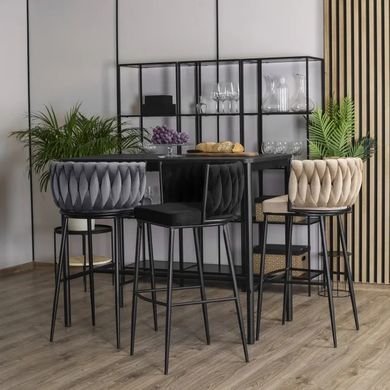 Барный стул бархатный MEBEL ELITE FLORES Velvet бежевый / черный фотография