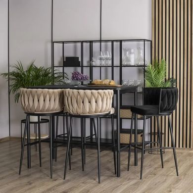 Барный стул бархатный MEBEL ELITE FLORES Velvet бежевый / черный фотография