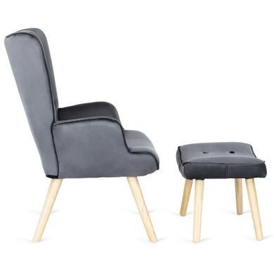 Крісло м'яке оксамитове з підставкою для ніг MEBEL ELITE LOZANO Velvet Сірий фотографія