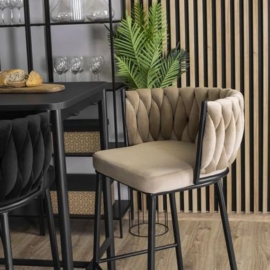 Барный стул бархатный MEBEL ELITE FLORES Velvet бежевый / черный фотография
