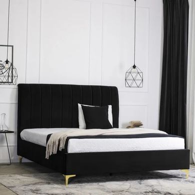 Кровать двуспальная бархатная MEBEL ELITE MARCELO Velvet 160x200 см Черный фотография