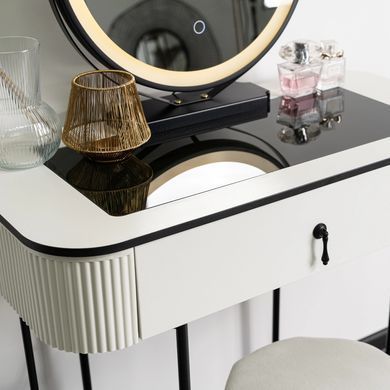 Туалетний столик з пуфом MEBEL ELITE EMPORIA MINI Білий / Чорний фотографія