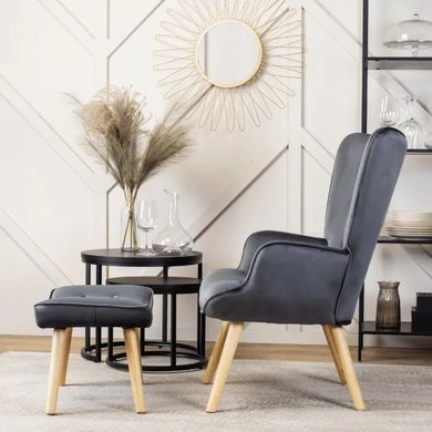 Крісло м'яке оксамитове з підставкою для ніг MEBEL ELITE LOZANO Velvet Сірий фотографія