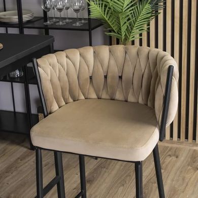 Барный стул бархатный MEBEL ELITE FLORES Velvet бежевый / черный фотография