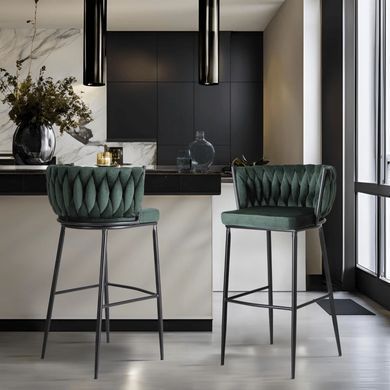 Барный стул бархатный MEBEL ELITE FLORES Velvet черный / зеленый фотография