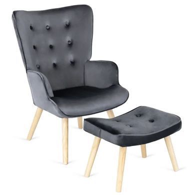 Крісло м'яке оксамитове з підставкою для ніг MEBEL ELITE LOZANO Velvet Сірий фотографія