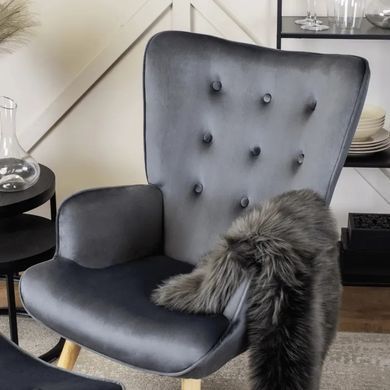 Крісло м'яке оксамитове з підставкою для ніг MEBEL ELITE LOZANO Velvet Сірий фотографія