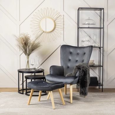 Крісло м'яке оксамитове з підставкою для ніг MEBEL ELITE LOZANO Velvet Сірий фотографія