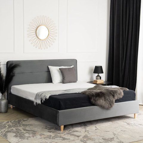 Кровать бархатная MEBEL ELITE BOND Velvet 160x200см Серый фотография