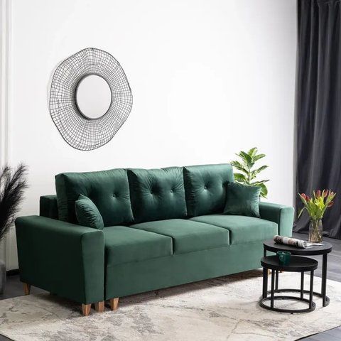 Диван 3-х местный бархатный MEBEL ELITE EMIL Velvet 230 см Зеленый фотография