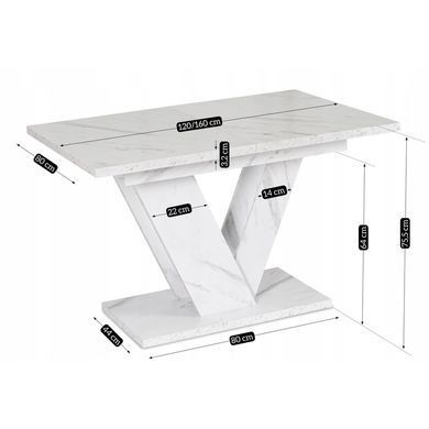 Стол раскладной MEBEL ELITE CLARK 120(160)х80 см Белый мрамор фотография