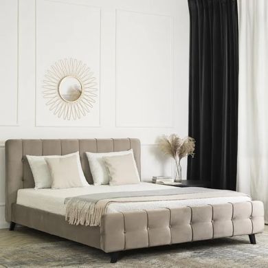 Кровать двуспальная бархатная MEBEL ELITE LINO Velvet, 160x200 см, Бежевый фотография