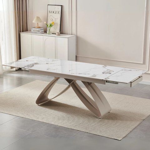 Стол раскладной MEBEL ELITE LUIGI 160(240)х90 см Белый мрамор/Кашемир фотография