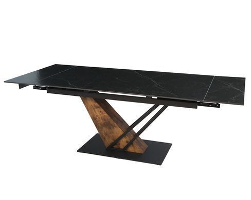 Стіл розкладний FERNANDO CERAMIC Intarsio 160(220)*90 чорний мат/старий дуб фотографія