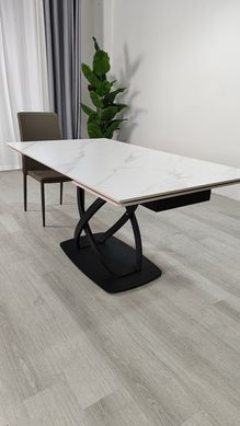 Стіл розкладний HILDA CERAMIC Intarsio 160(240)*90 білий мат/чорний фотографія
