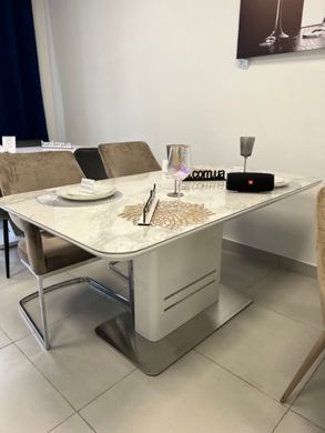 Стол Обеденный CARTIER CERAMIC Signal 160(210)x90 Белый с Эффектом Мрамора фотография