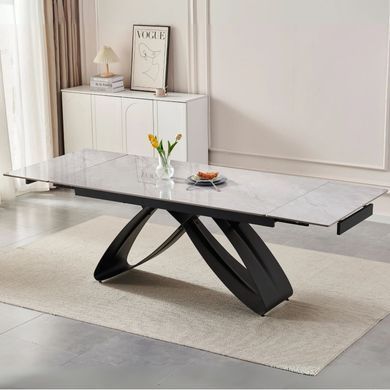 Стіл розкладний MEBEL ELITE LUIGI 160(240)х90 см Сірийм мармур/чорний фотографія