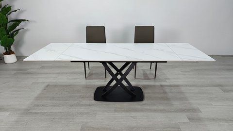 Стіл розкладний HILDA CERAMIC Intarsio 160(240)*90 білий мат/чорний фотографія