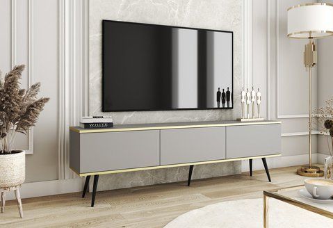 Тумба під телевізор Perfect Home Оро / Oro 3-дверна з чорними ніжками RTV175 Сірий фотографія