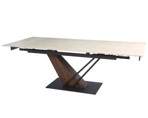 Стіл розкладний FERNANDO CERAMIC Intarsio 160(220)*90 травертин мат/темний горіх фотографія