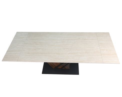 Стіл розкладний FERNANDO CERAMIC Intarsio 160(220)*90 травертин мат/темний горіх фотографія