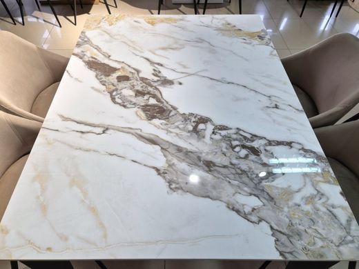 Стол NORMAN CERAMIC Gold Phoenix Intarsio 120x90 Белый Глянец Керамика Черный фотография